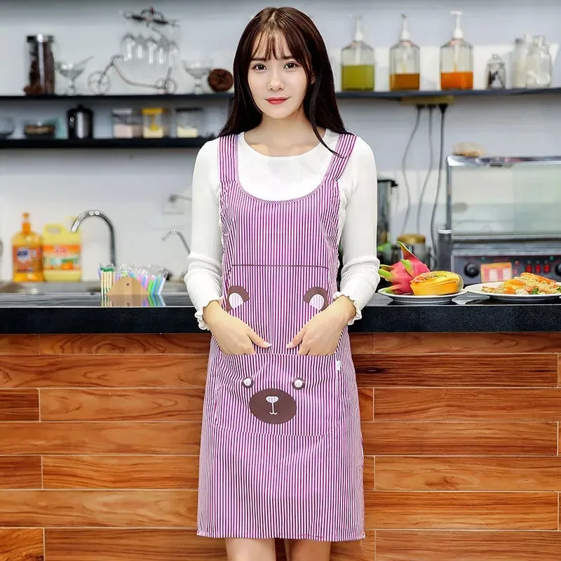 purple Модный кухонный фартук для женщин, нагрудник для приготовления пищи, Фартук водонепроницаемый с цветочным принтом для ресторана, дома и кухни Фартуки с карманами - Цвет: purple