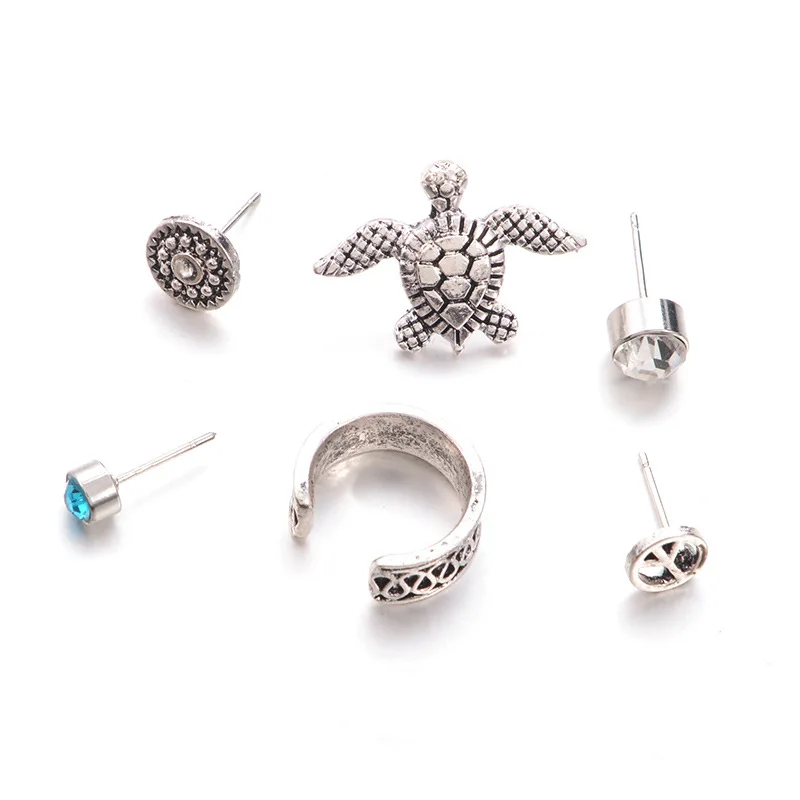 6 шт богемные ретро серьги набор ракушек Черепашки стразы. Животных. Серьги панк