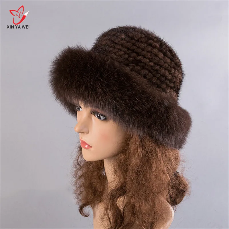 

Hot Sale 2019 Korean Solid Real Mink Fox Fur Hat Knited Hat Women Autumn Winter Hat Newsboy Cap Warm Fashion Brown Casual Cap