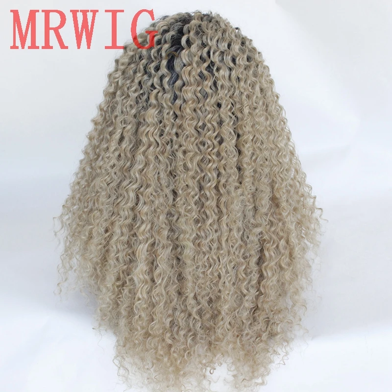 MRWIG короткие темные корни 1b#/27# смешанные#613 светлые волосы цвет длинные кудрявые вьющиеся синтетические волосы на кружеве парик