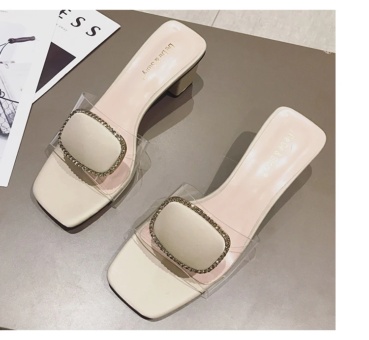 Модные шлепанцы на высоком каблуке 2019 для женщин прозрачный ПВХ вамп с