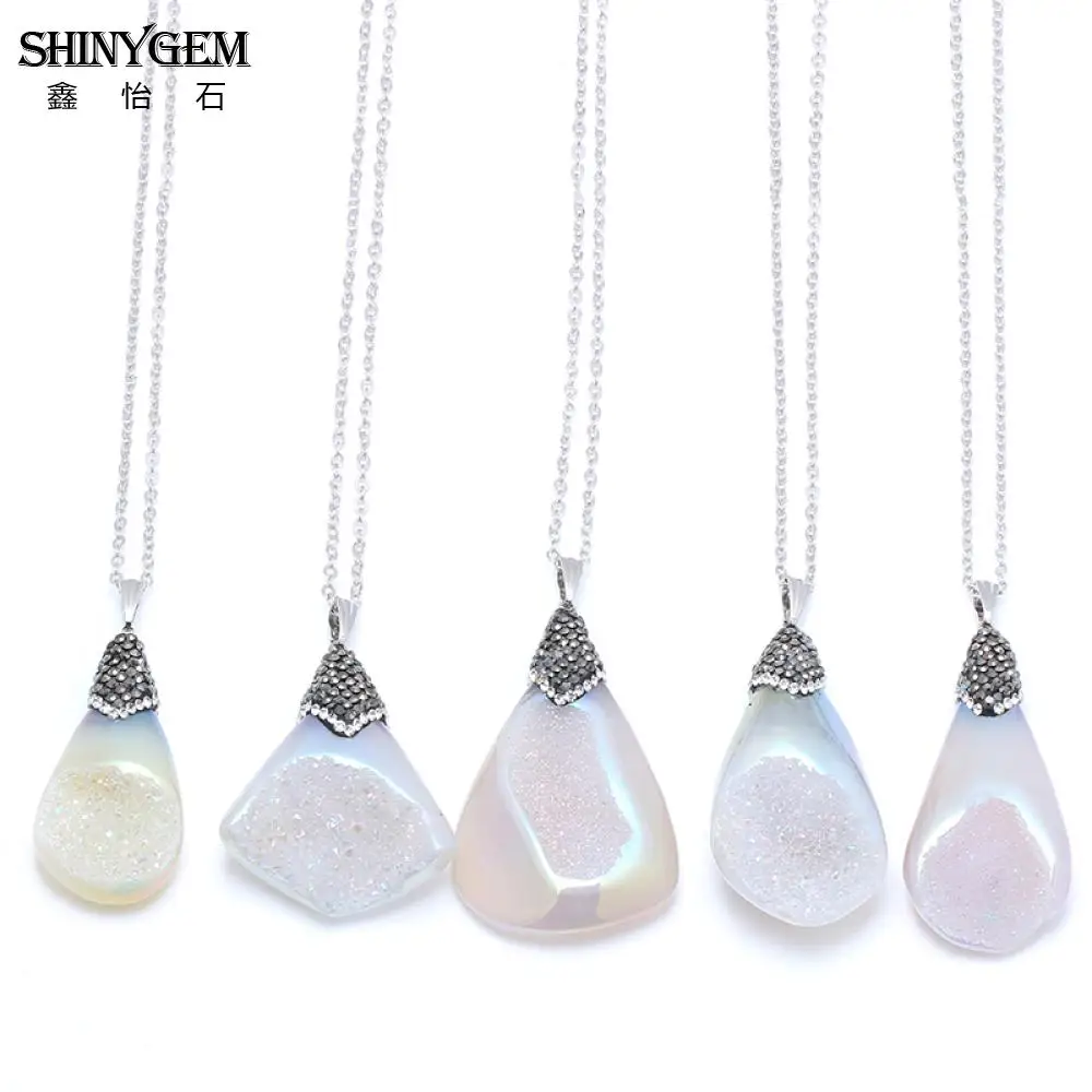 Женское ожерелье с подвеской ShinyGem Rainbow/White Shell из натурального камня необычным