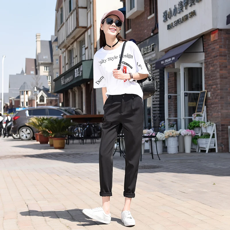 Осень Дамские шаровары офисные Для женщин Штаны с высокой посадкой новый