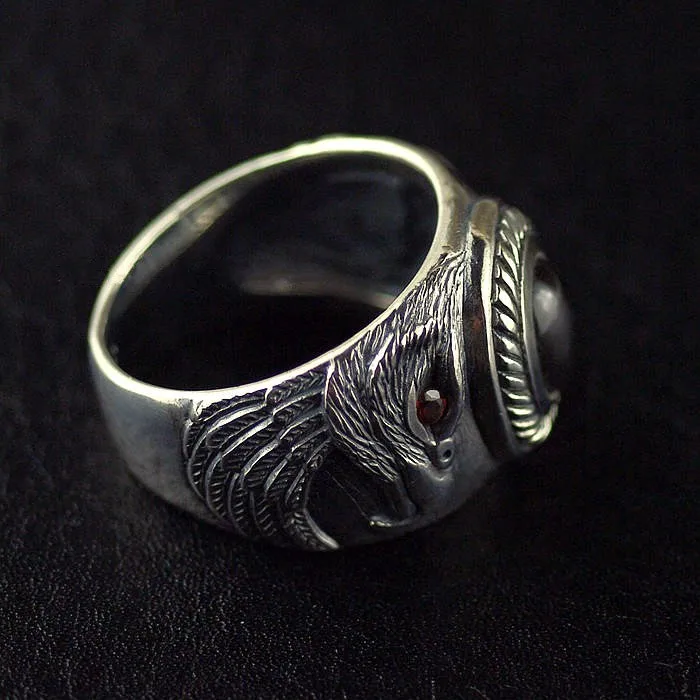 

Thai Silver Eagle ring for Men 100% ture s925 silver Ring Eagle inlaid with black spar fashion men's ring