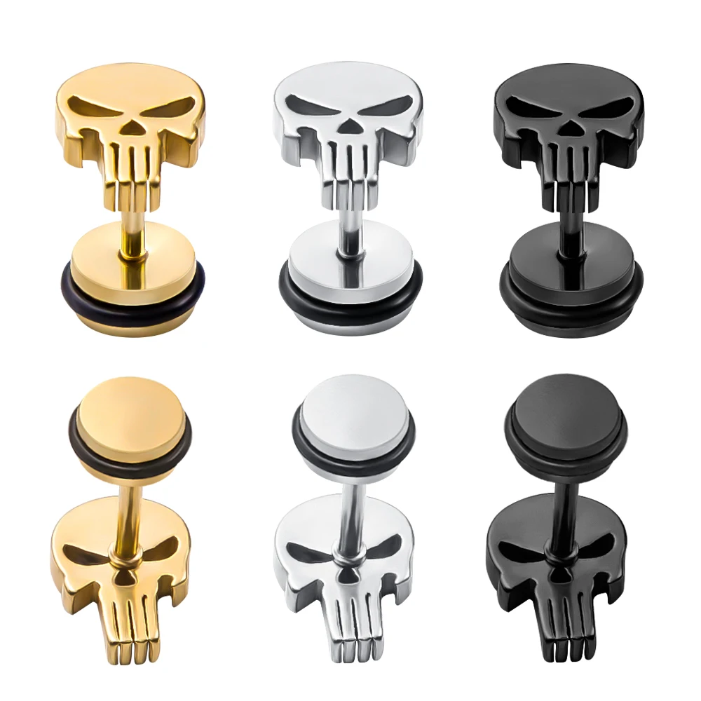 

2021 new trends1 Pair Skull Stud Earring for Men Women Cool Skeleton Ear Piercing Halloween Jewelry