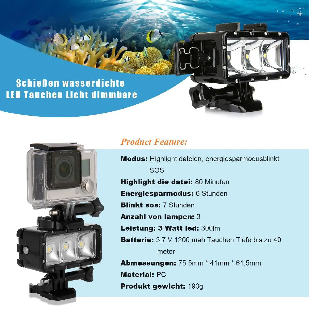 BEESCLOVER 30 М Подводная Светодиодная лампа для дайвинга освещение заполняющая GoPro Hero
