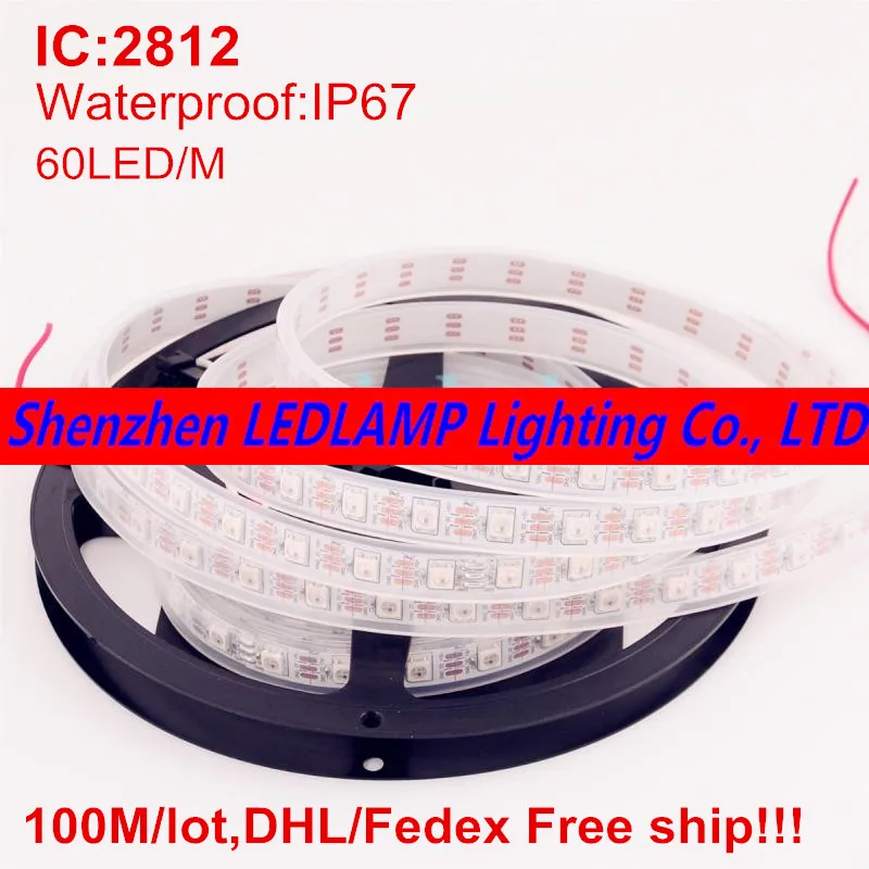 

100M WS2812 5050 Digital RGB Color LED Strip,60LED/m 300LEDs Pixel Waterproof dream color 5V Led Strip DHL Free