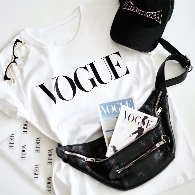 Летняя Новинка, модная женская футболка, VOGUE, с буквенным принтом, Harajuku, футболка с круглым вырезом и коротким рукавом, белые топы, женская одежда