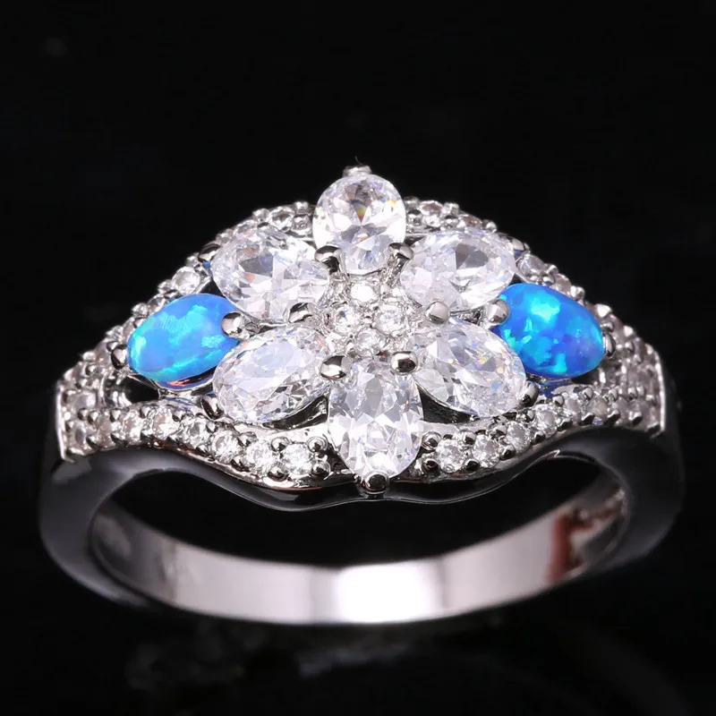 Ценные красивые цветы голубой огненный опал и Белый Мода 925 Серебро Печатью Для