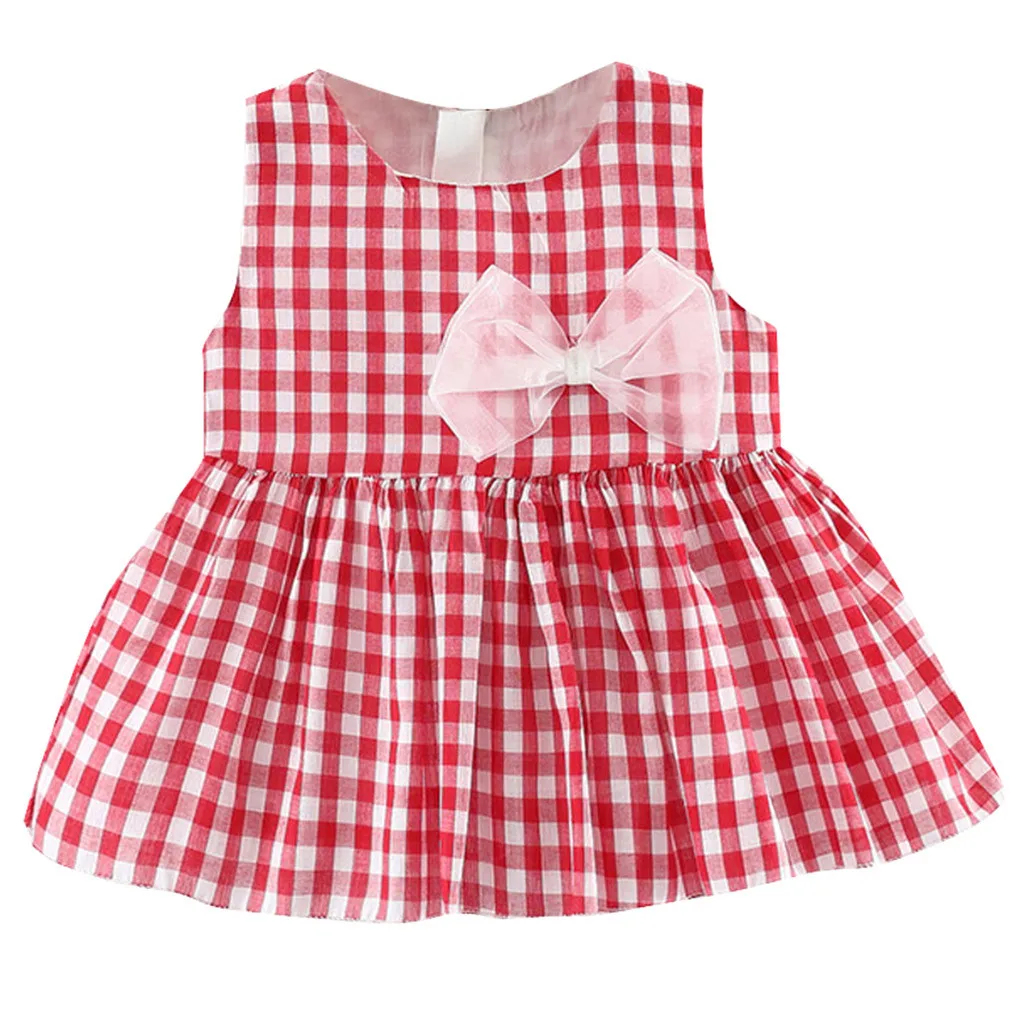 Kids Dresses for Girls 2019 summer Baby Girl Casual Summer Sleeveless O-neck Bow Plaid Princess Dress Vestidos Dropshippng | Детская