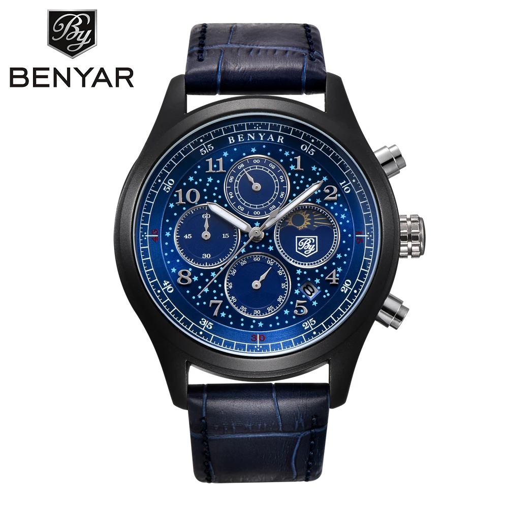 BENYAR мужские s часы лучший бренд класса люкс водонепроницаемые Moon Phase Дата