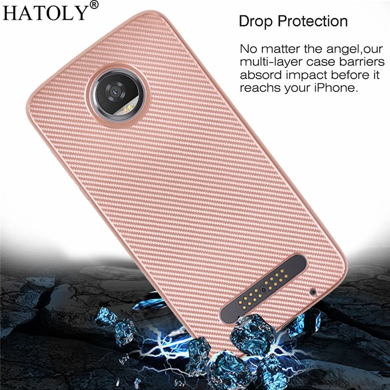 Чехол HATOLY для Motorola Moto Z2 Play Ультратонкий Мягкий чехол из ТПУ и углеволокна задняя