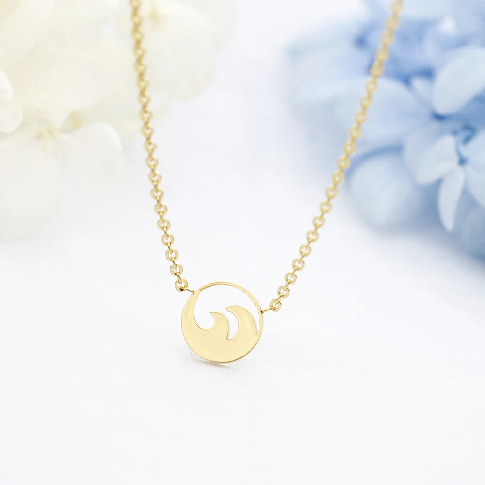 Ocean Wave Necklaces For Women Fashion Jewellery 2019 New Round Coin Surf Pendent Necklace Stainless Steel Collier Femme Gifts | Украшения