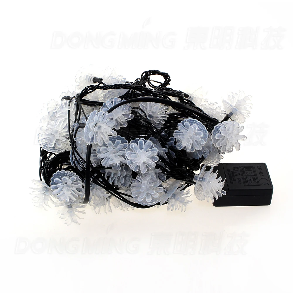 10m 80 leds PineCone Shape christms tree lights black wire AC 110V 220V led fairy Light for outdoor string light with tail plug