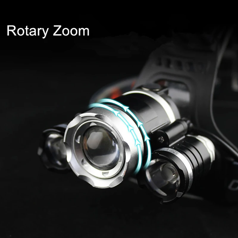 Супер яркий налобный фонарь 3 LED головной свет T6 Zoom 4 модель лампа с батареей 18650