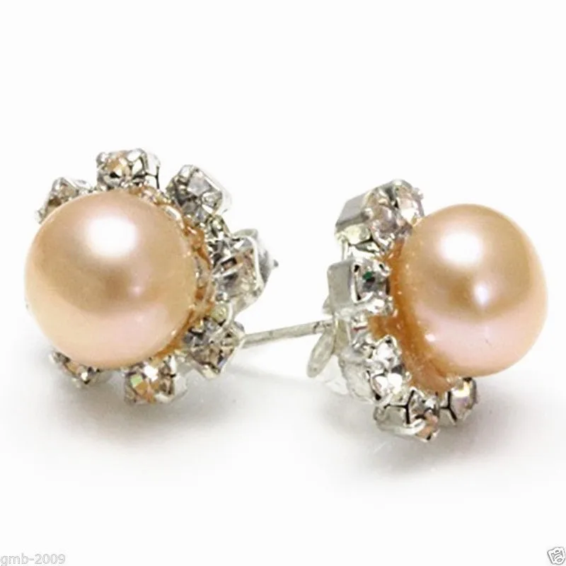 Lady's noble 8-8.5mm Natural white/Pink Akoya Freshwater Pearl Sterling Stud Earrings earring big 925 earrings | Украшения и