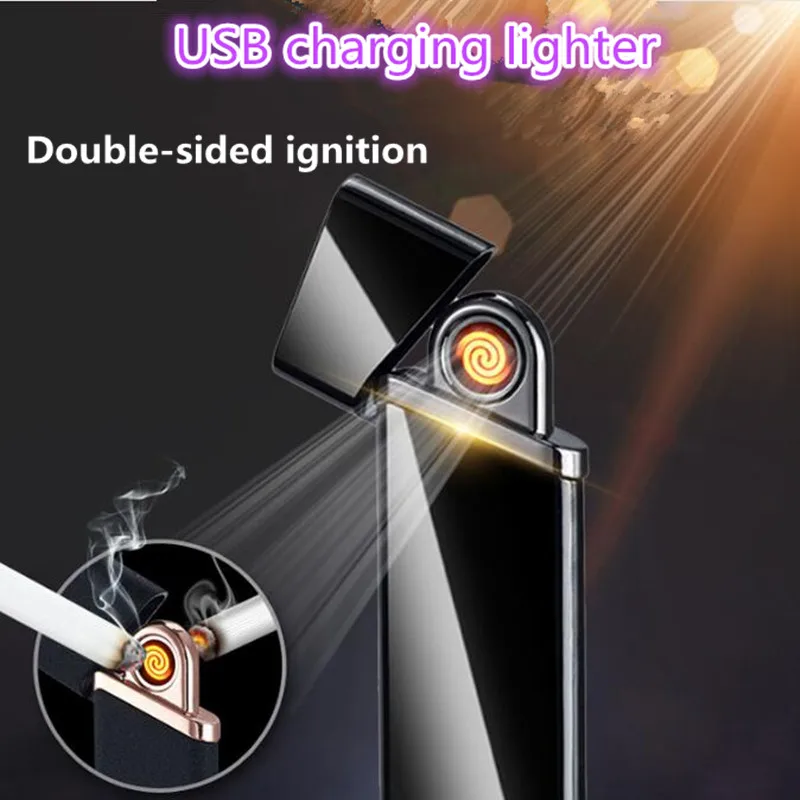 Новые творческие без газа тонкий thinDouble Двусторонняя зажигания USB Ветрозащитный