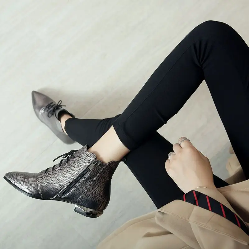ODS Botas Mujer женские зимние ботильоны из натуральной кожи на плоской подошве женская