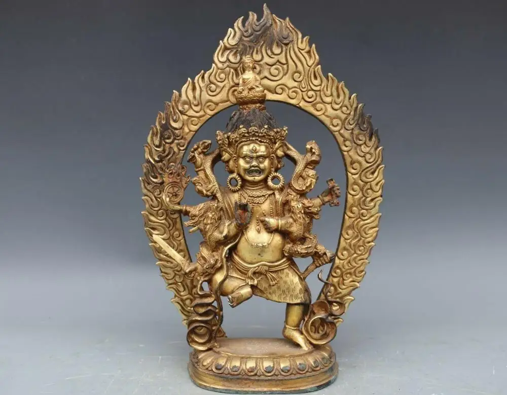 

Chinese Buddhism Temple Copper Bronze Mahakala Deity Buddha Backlight Statue