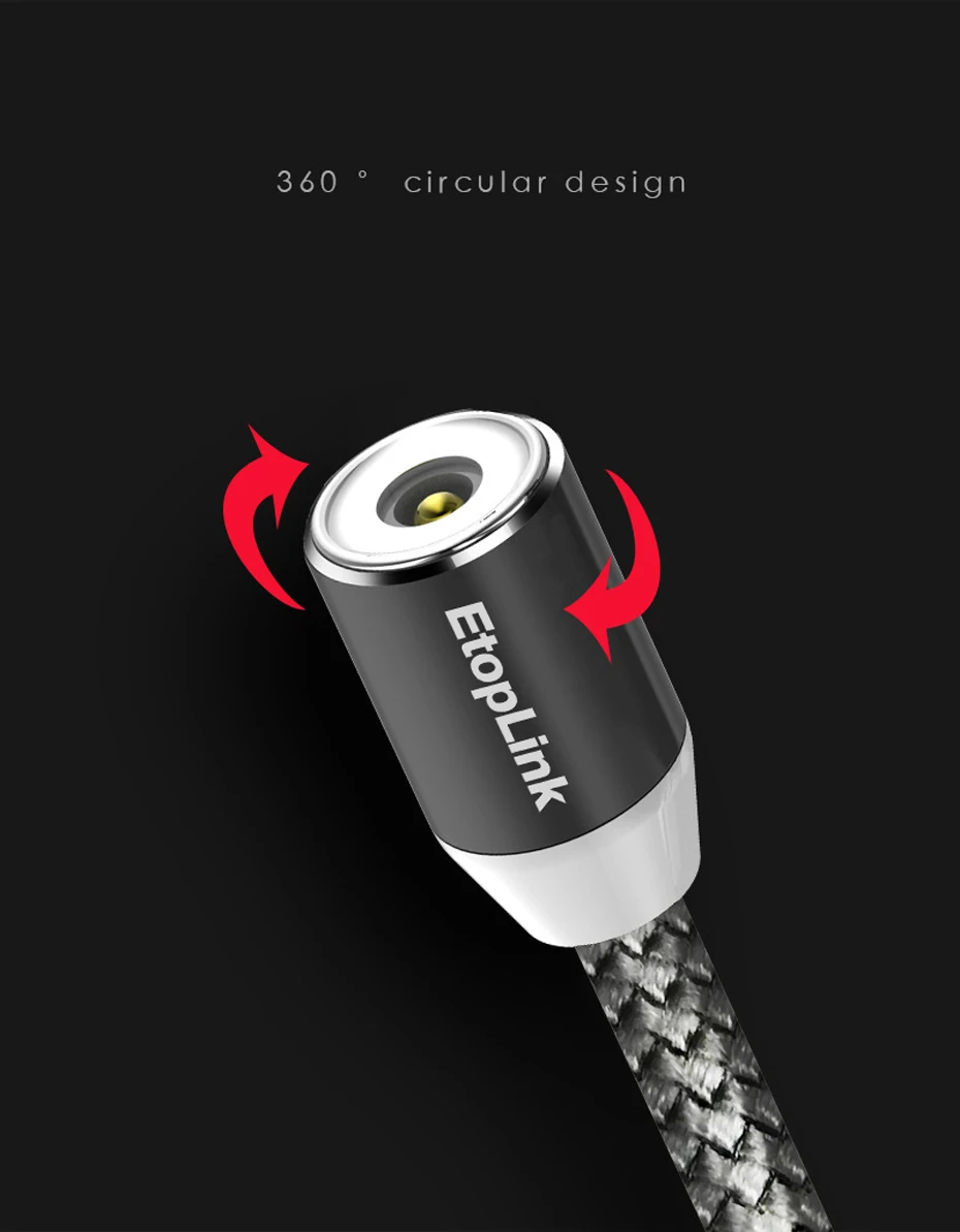 Магнитный кабель EtopLink, зарядный usb-кабель, магнитный нейлоновый зарядный кабель, светодиодный usb-кабель, Micro USB type C, 3 в 1, опционально