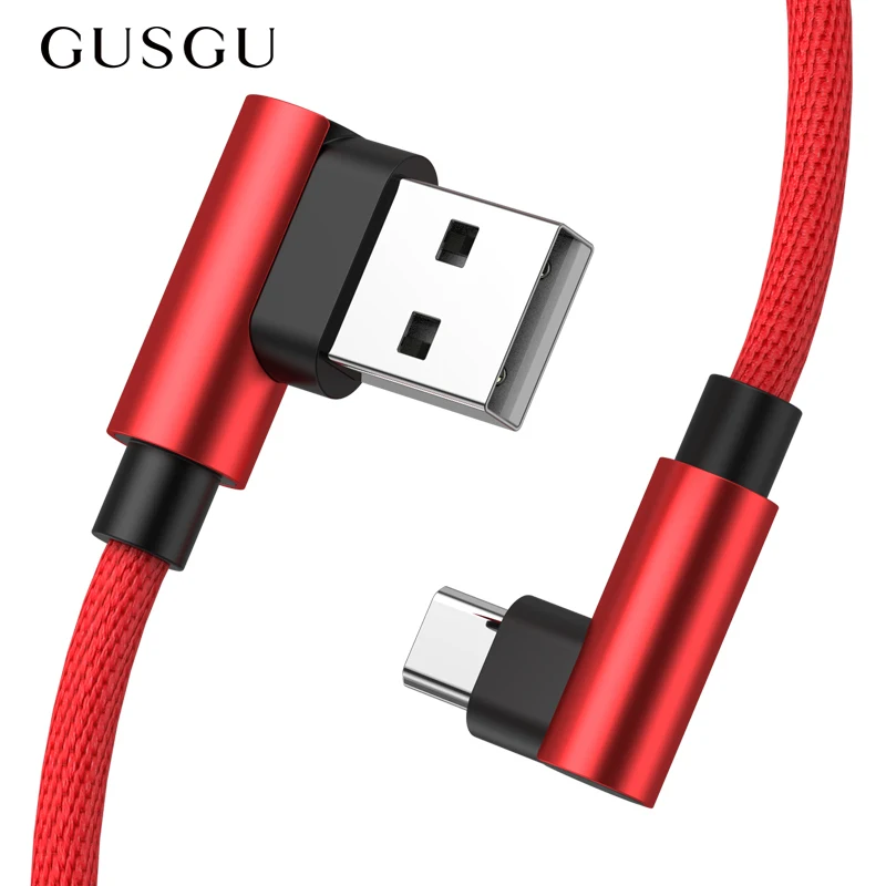 Оригинальный кабель Micro USB GUSGU 90 градусов гибкий 2.4A провод для быстрой зарядки