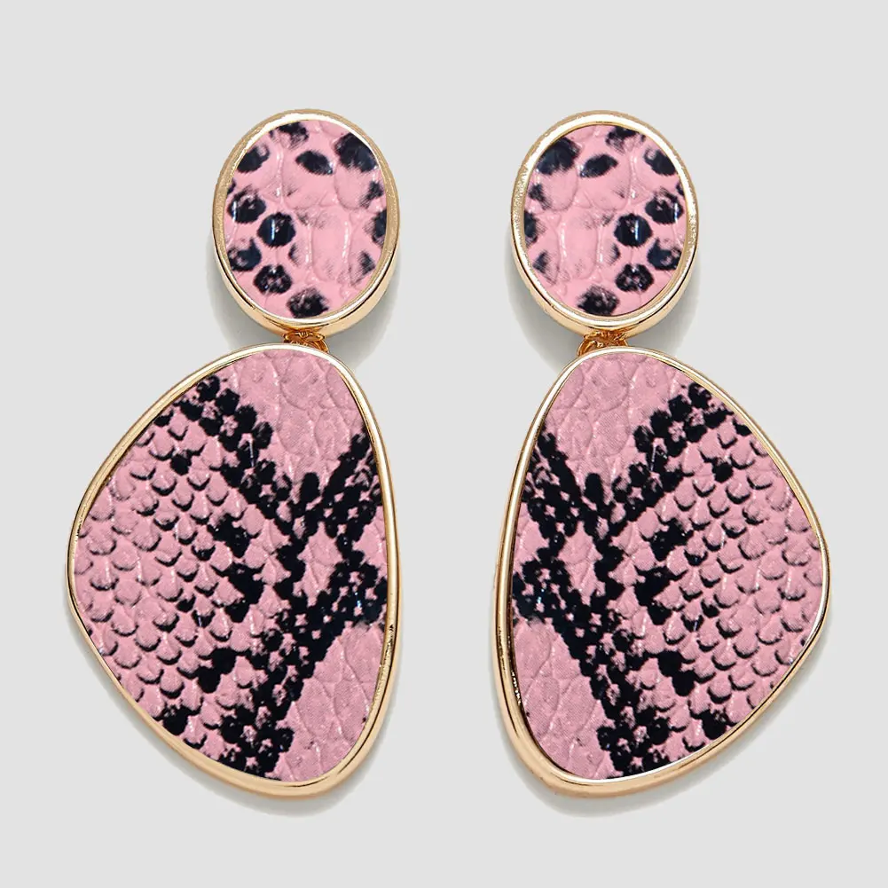 Flatfoosie ZA Leopard Длинные висячие серьги для женщин Мода Круглый геометрический кожа Винтаж себе Богемские серьги-подвески ювелирные изделия - Окраска металла: E054352PK