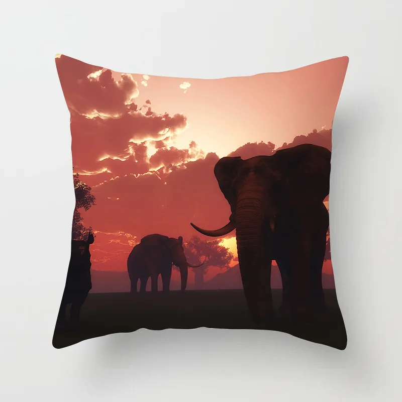 

Fuwatacchi Scenic Style Cushion Cover Forest Dusk Elephant Flower Pillow Case Ocean Home Decorative Pillows Cover For Sofa Car