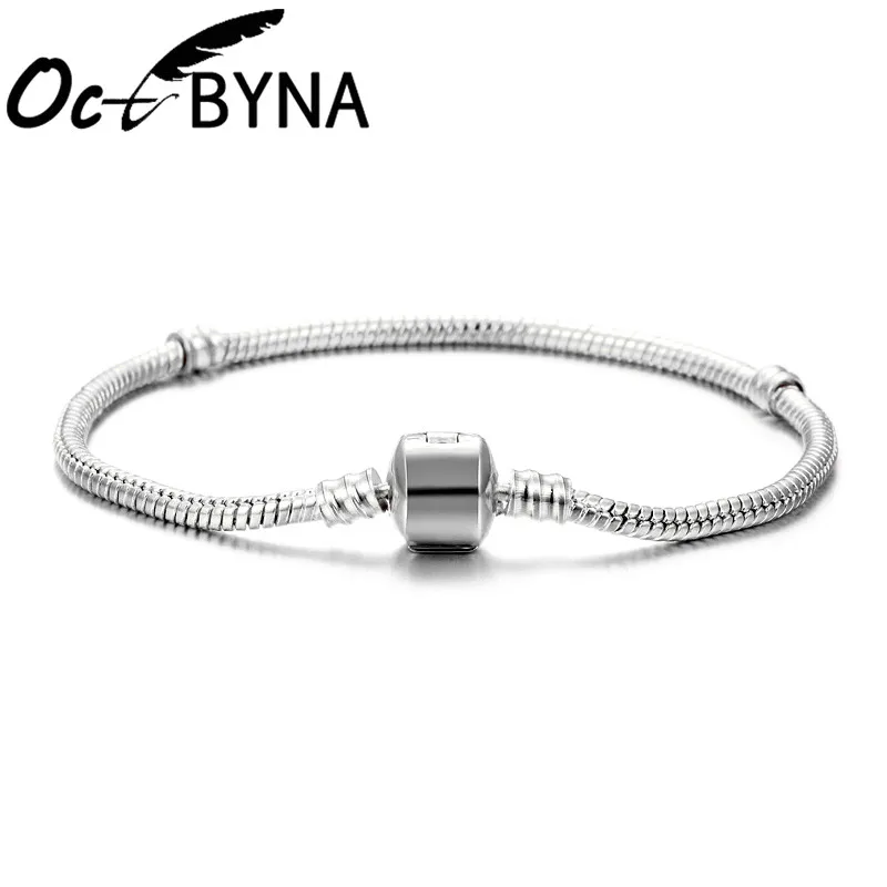 Z17 Octbyna классические серебряные подвески бусины браслет цепочка и браслет с черным сердцем Шарм бренд браслет для женщин ювелирные изделия подарок - Окраска металла: Z17