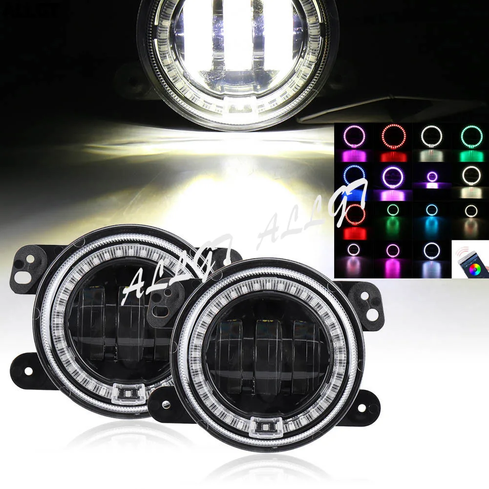 

Светодиодные противотуманные фары Halo для Jeep Wrangler JK 2007 2008 2009 2010 2011 2012 2013 2014 2016 2015, Bluetooth-контроллер, пара