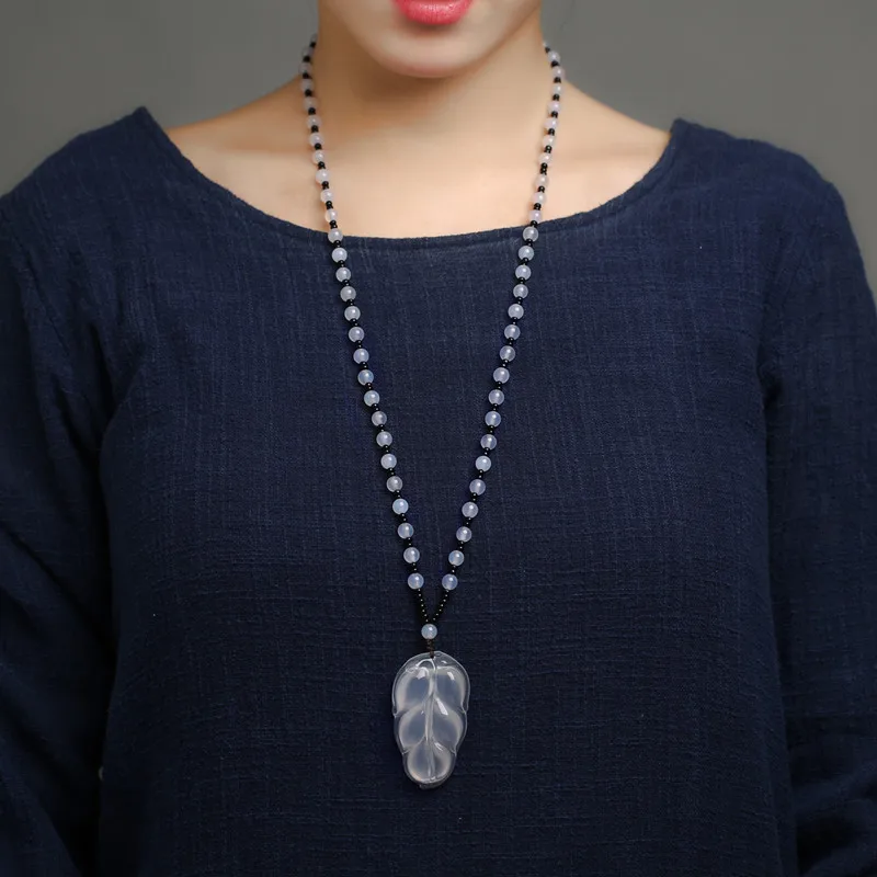 Ожерелье из льда халцедона агата природного нефрита национального ветра листья