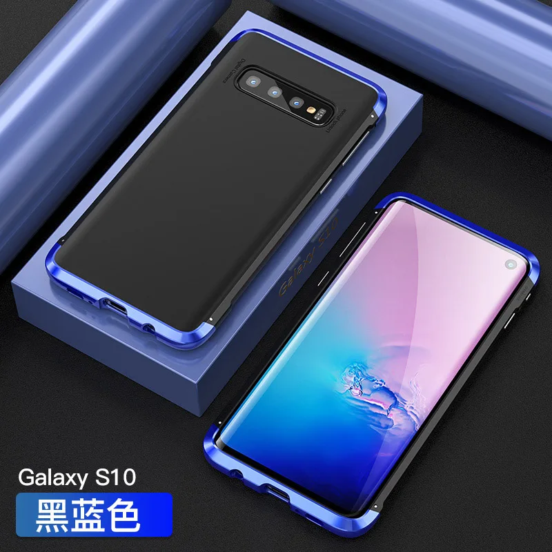 Алюминиевый металлический чехол для samsung Galaxy S10 Plus S 10 чехол с пряжкой гибридная жесткая задняя панель из поликарбоната Coque для Galaxy S10 Plus Fundas - Цвет: Blue Black