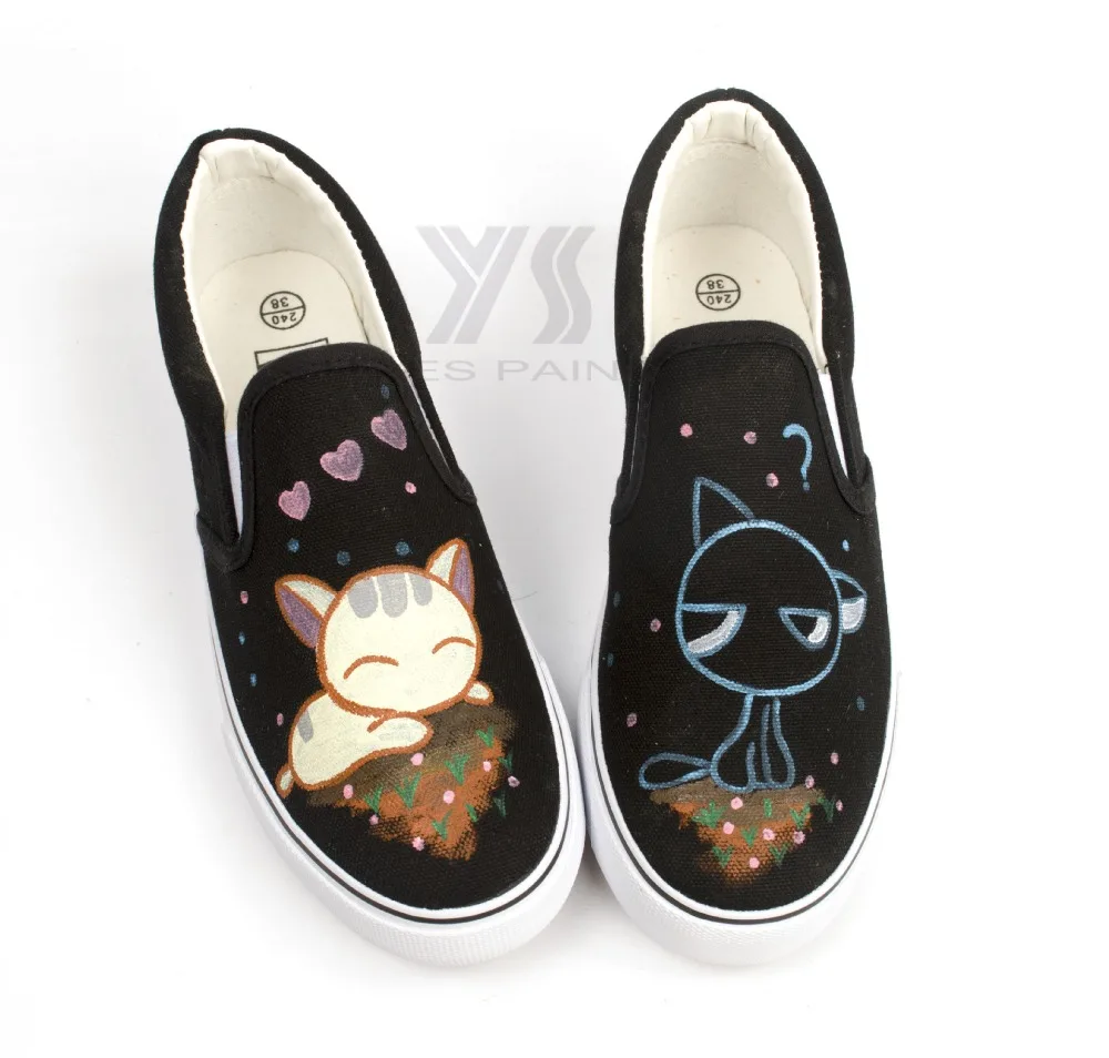 

Girls Pink Cat Shoes Boys AB Style Light Canvas Shoes Hand painted cute kitten China Wind baby shoes Eur25-44 YangXi