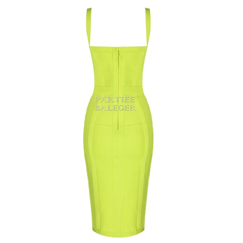 

PB Hot New Arrival Knee Length Bandage Dress Sexy Spaghetti Strap Backless Celebrity Party Bandage Dress