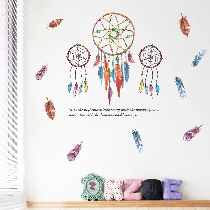 

Colorful Dream Catcher Wall Stickers For Kids Rooms Home Decoration Living Room adesivo de parede Wall PVC Mural DIY Art Decals