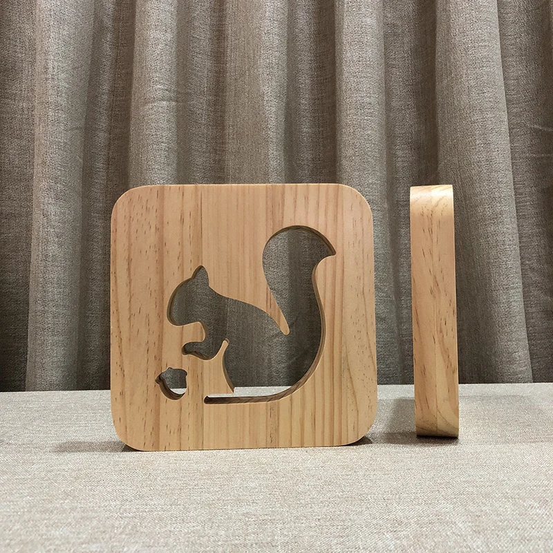 DIY индивидуальные деревянный 3D Ночник Прекрасный белка вечерние малыш стол настольные лампы светодиодный освещения подарок USB Декор Ночная IY801101