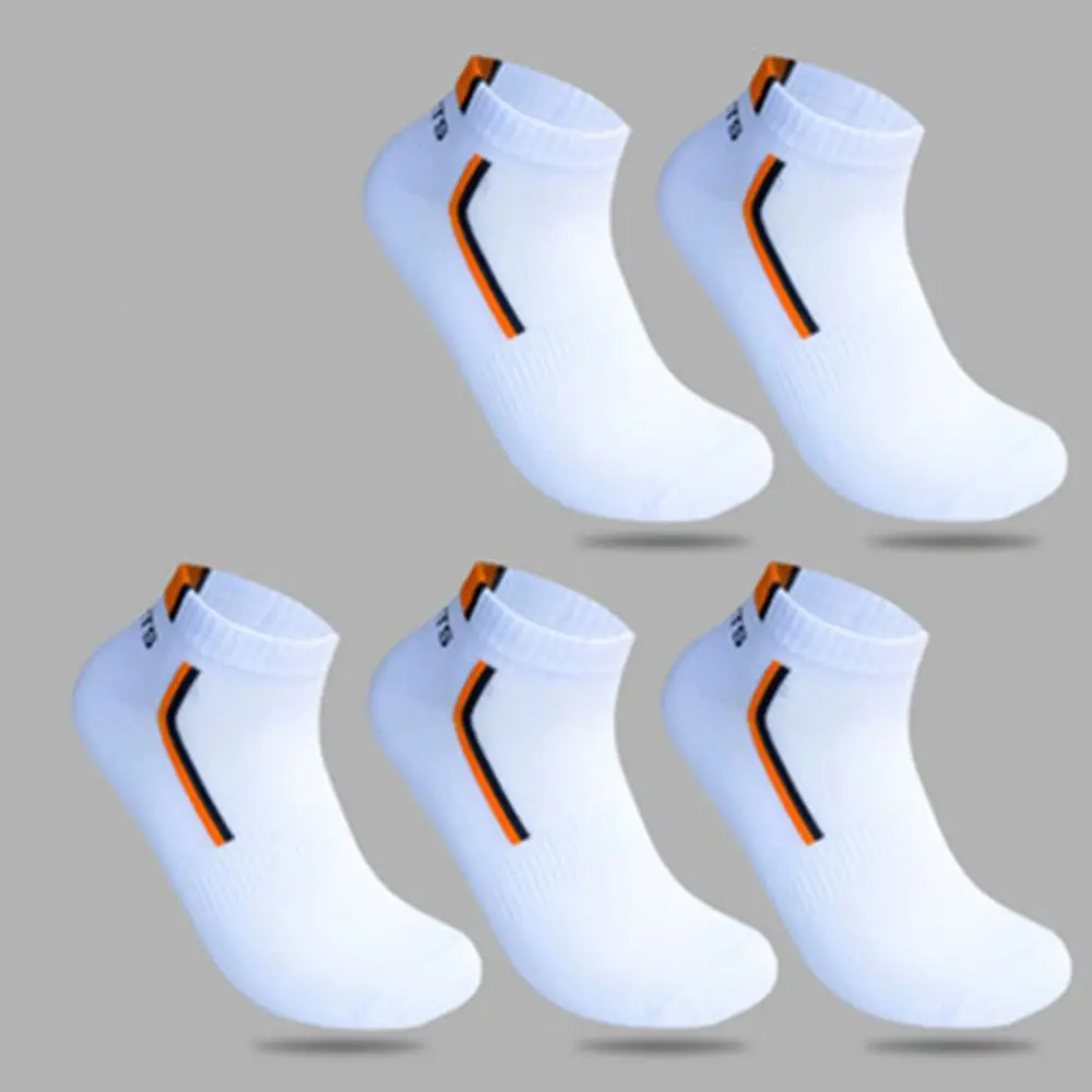 whiteorange 5 пар/лот, хлопковые носки, мужские однотонные модные мужские носки-башмачки, мужские короткие носки с закрытым носком, впитывающие пот, весна-осень - Цвет: whiteorange