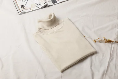 Beige Универсальная Корейская версия, свитер с высоким воротником pulover feminino, тонкая водолазка из мерсеризованного хлопка, вязаные топы - Color: Beige
