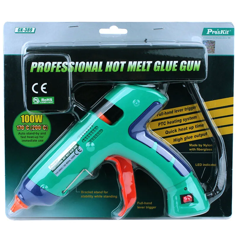 Профессиональный термоклеевой пистолет Pro'sKit 80 Вт/100 Вт AC 110 240 В с 3 клей