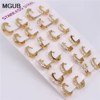mgub 13mm diameter stainless steel fashion jewelry crystal hoop earrings female models earrings wholesale12 pairssets hx47