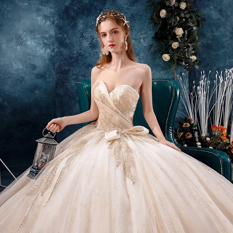 Vestidos De Noiva бальное платье без бретелек Золотое кружевное большого размера