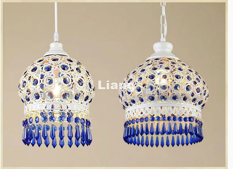 Бесплатная доставка Белый Синий стиль богемский подвесной светильник красочный