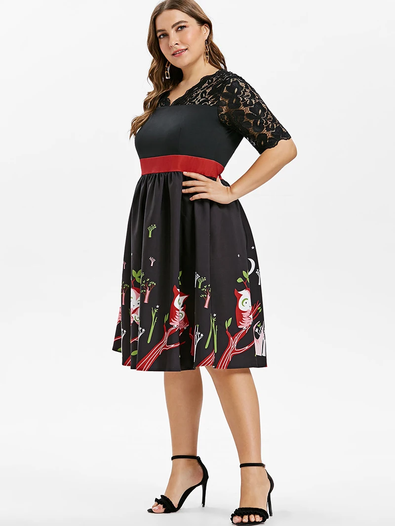 PlusMiss плюс размеры Винтаж Ретро вязаный крючком платья для вечеринок XXXXL XXXL женщин