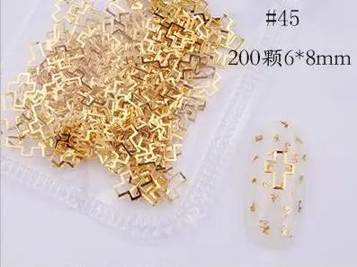 JS08-45 Смешанные формы Новое поступление полые гвоздики для нейл-арта металл/серебро 200 шт маникюрные аксессуары DIY Shell Slider гвозди PL8 - Цвет: JS08-45