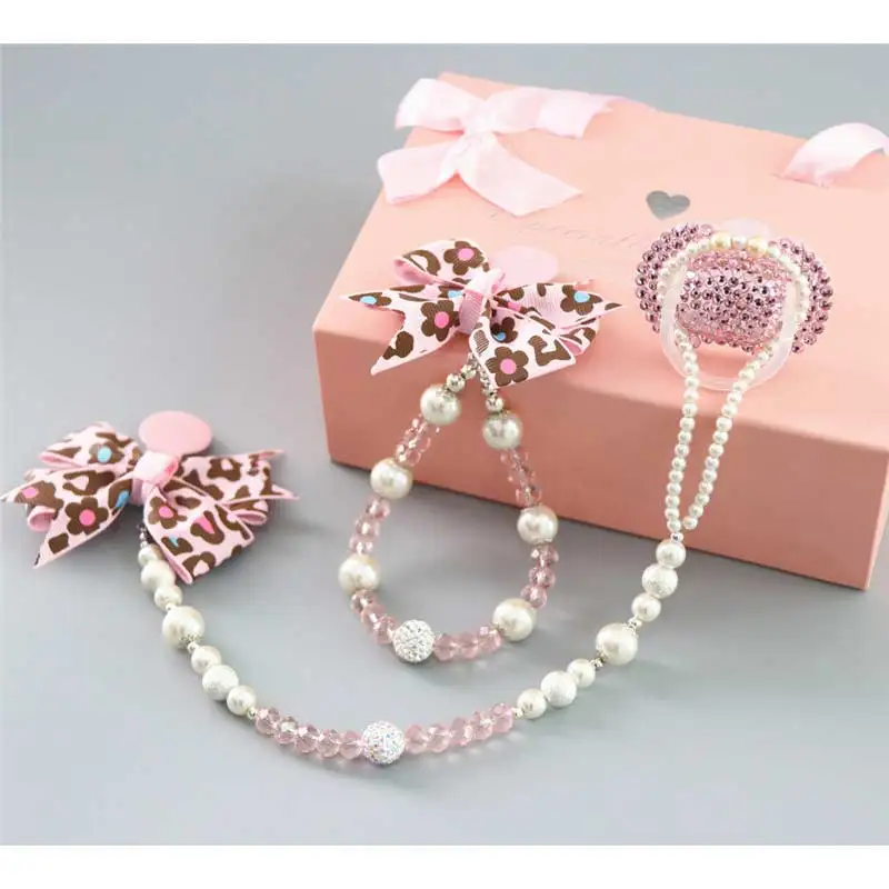 Dollbling, детские соски с жемчугом, клипса, держатель на цепочке, на заказ, с кристаллами, бисероплетение, пустышка на цепочке, розовый леопард, пустышка на цепочке, без соски