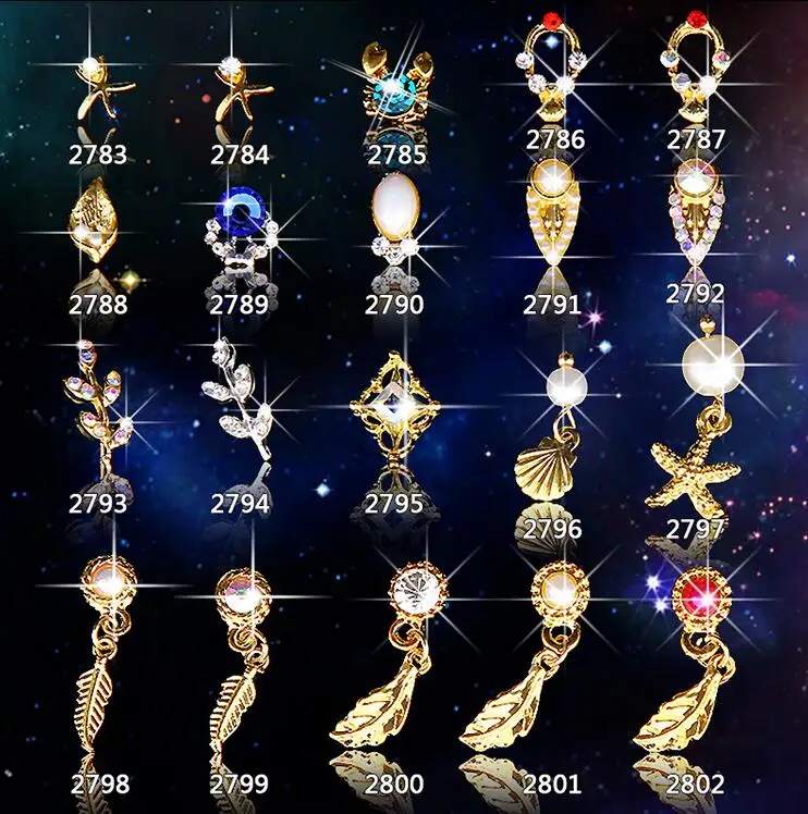 

D 20Pcs/Lot 3D Feather Pendant Dangles Nail Art Decorations Gold Metal Alloy Nail Charms Jewelry Studs Women Manicure Tools 2020