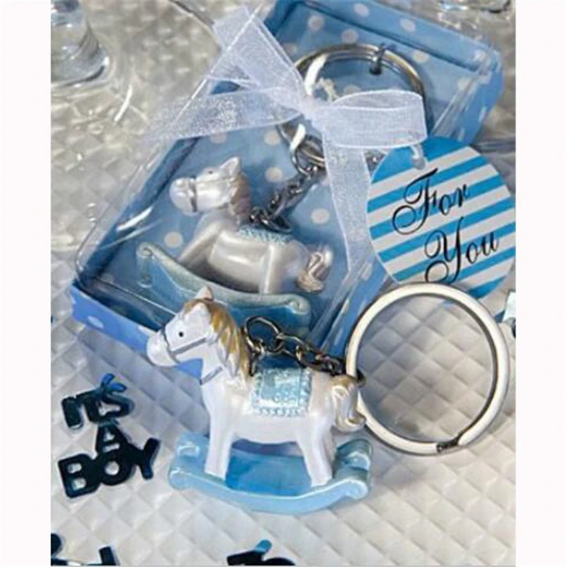 

10Pcs Baby Birthday Gifts Key Ring Keychain Baby Shower Favors Souvenirs Wedding Gift Horse Key Holder With Ribbon Gift Box