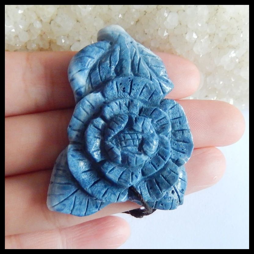 

Natural Stone Carved Flower Blue Coral Gemstone spicemen Necklace Pendant,Popular jewelry 49x37x10mm,17.5g