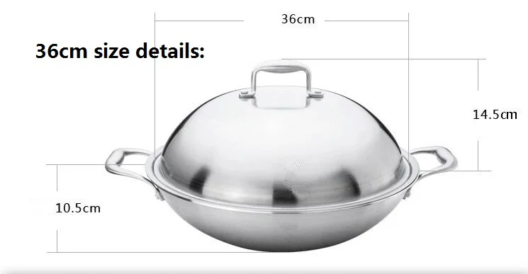 5ply Материал Кухня вок Нержавеющая сталь соединение 32/36 см 304 # Inox большой ВОК без