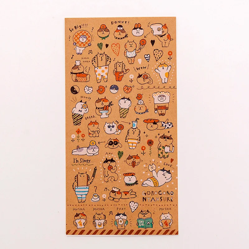 

Kawaii Cat Kraft Paper Stickers Journal Cute Handmade Decorative Diary Scrapbooking Sticker Japanese Stationery