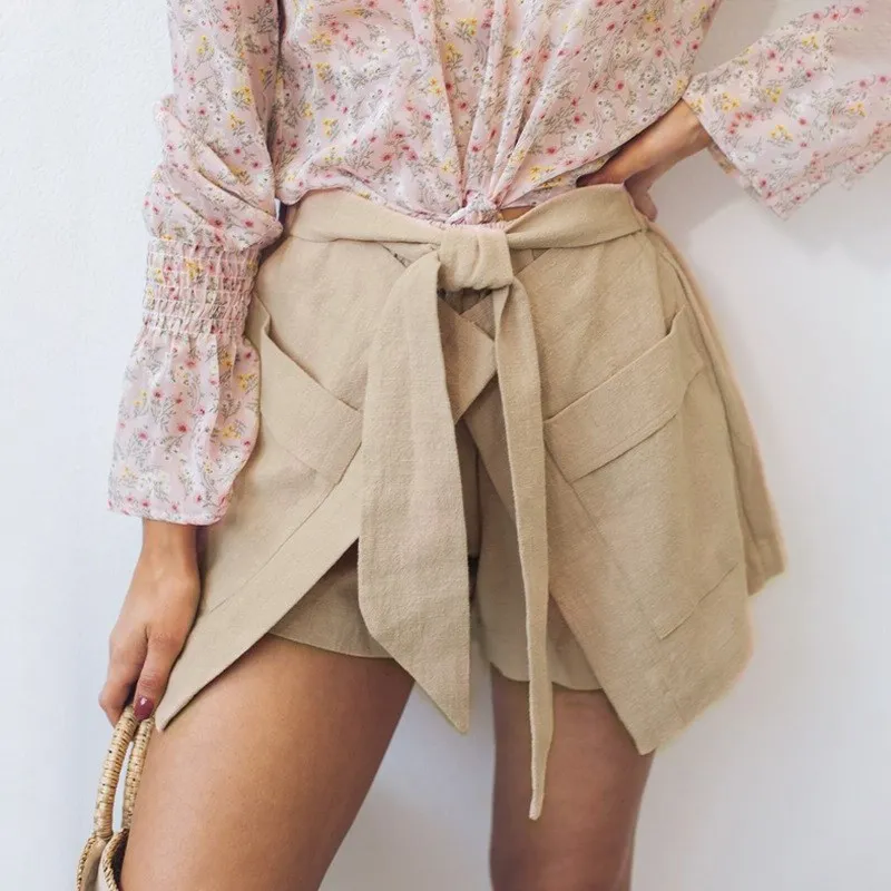 Модные однотонные женские шорты свободного покроя свободные широкие с поясом